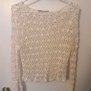 Zara Cream Open-Weave Knit Top